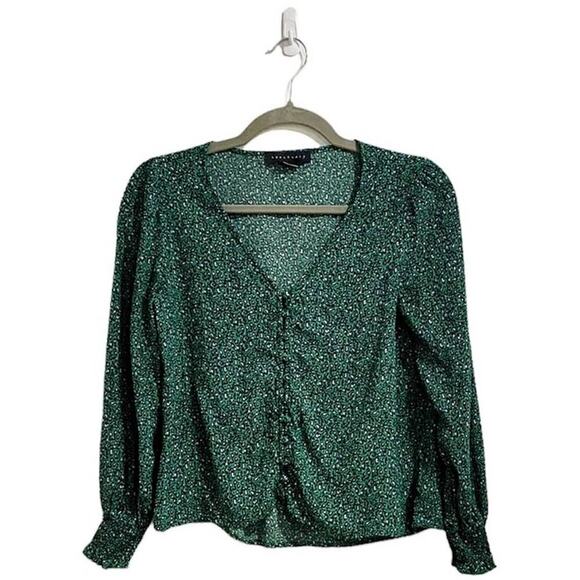 Sanctuary Green Noelle Smocked-Sleeve Button Down Sz XS - Picture 2 of 12